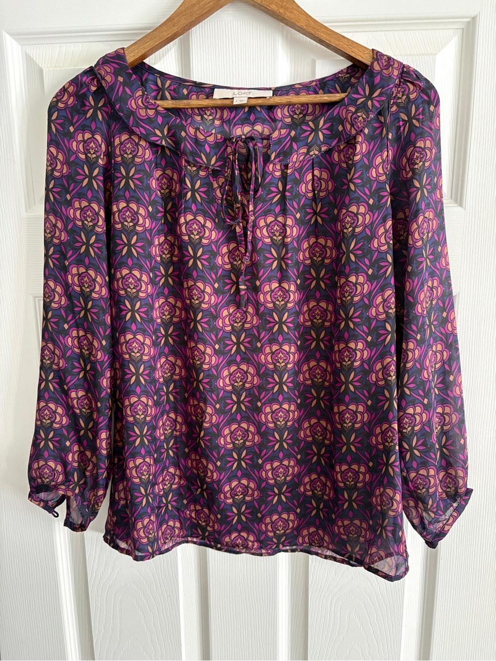 LOFT Purple & Pink Floral Tie-Front Blouse